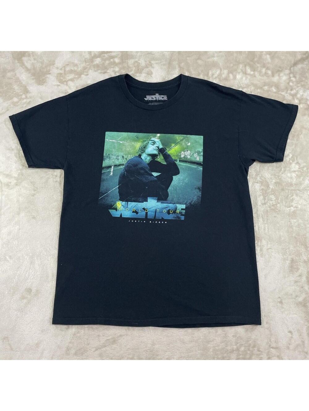 Justin Bieber Shirt Mens L Black Justice World Tour Concert Tee Graphic